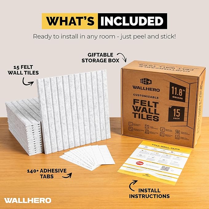 Office Cork Board, 59"x36" | 15 Pack | Felt Tiles for Wall, Tac Board, Large Felt Board, Wall Protector for Dart Board, (Gray Marble Slats)-DeskLoop Office