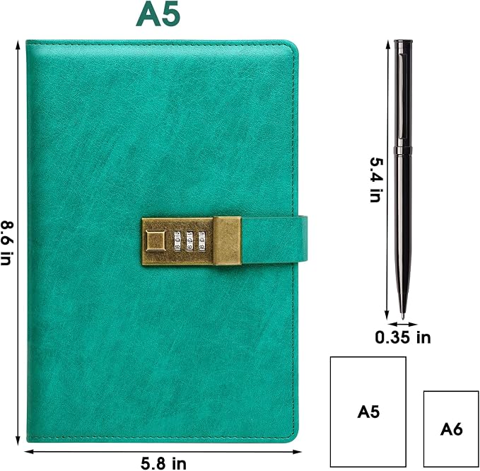 WEMATE Diary with Lock, A5 PU Leather Journal with Lock 240 Pages, Lock Journal - Image 5