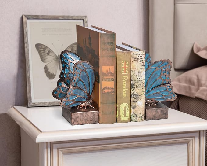 Vintage Blue Butterfly Bookends, Resin Book Ends - Image 8