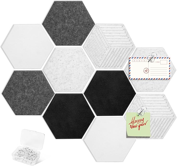 10PCS Hexagon Cork Board Tiles, Self-Adhesive Felt Bulletin by phepetroll