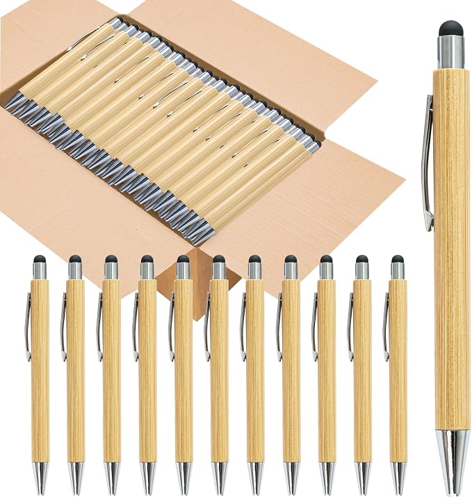 lyforx Bamboo Pens Bulk with Touch Stylus Tip Wooden Bamboo Pens Engraving by lyforx
