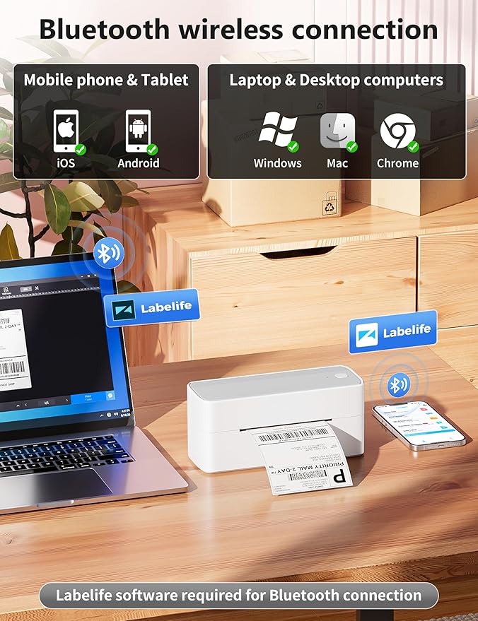 Phomemo Bluetooth Thermal Label Printer, 241BT 4X6 Wireless Shipping Label Printer for Small Business, Pink Label Printer for Shipping Package, Compatible with iPhone, Android, Amazon-DeskLoop Office