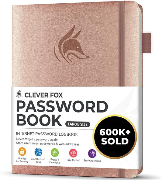 Clever Fox Password Book with alphabetical tabs. Internet Address Organizer by CleverFox