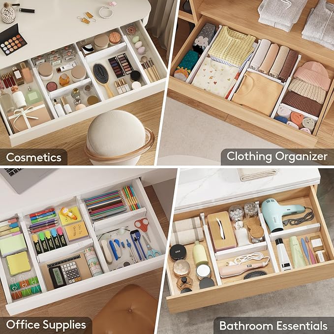 Lifewit 12 Pack Kitchen Drawer Dividers 2.36" High, 11"-17" Adjustable Drawer Organizer for Utensils/Clothes/Makeup, Plastic Expandable Separators in Dresser/Bedroom/Bathroom/Office Storage-DeskLoop Office