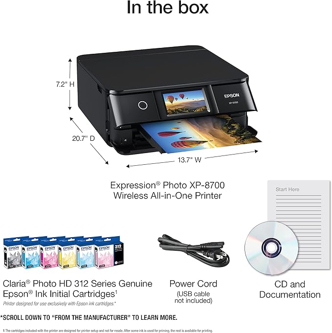 Epson Expression Photo XP-8700 Wireless All-in-One Printer with Built-in Scanner and Copier and 4.3" Color Touchscreen, Black-DeskLoop Office