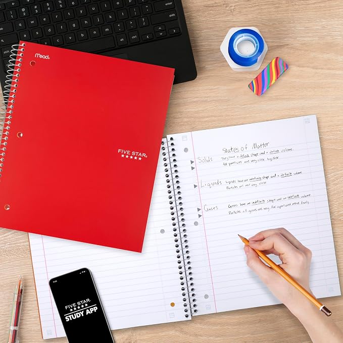 Five Star Spiral Notebook + Study App, 5 Subject, Wide Ruled Paper, 200 Sheets - Image 3