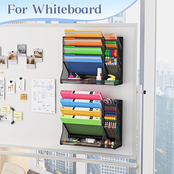 Jakyitvi 5-Tier Magnetic File Organizer R-Shaped Base Wall Hanging Black | - Image 8