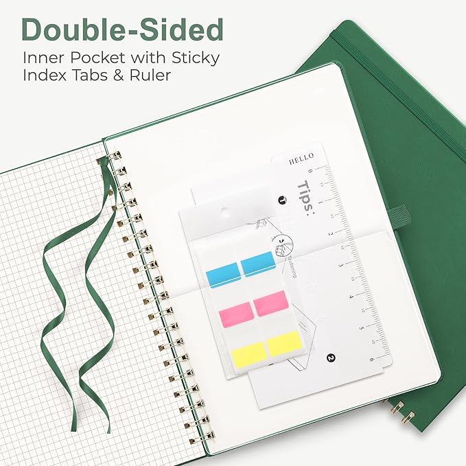 RETTACY Graph Grid Paper Notebook, 110 Pages, A4 Large Size (8.5'' × 11''), 5 Squares per Inch, Leather Hardcover, 100 GSM Thick Paper, for School, Students, Math, Engineering (Dark Green)-DeskLoop Office