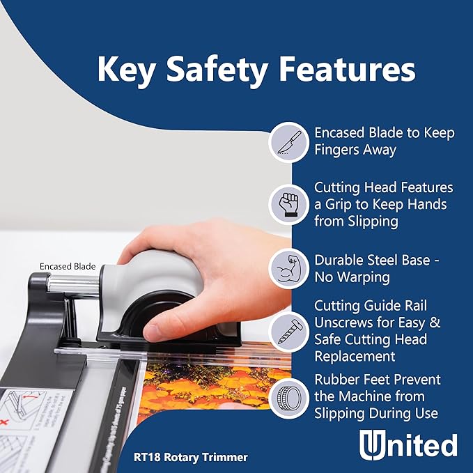 United Office Products RT18 Commercial Rotary Paper Trimmer, Sturdy Metal Base, 18" Cut Length, 15 Sheet Capacity, Paper Cutter for Offices, Schools and Crafts-DeskLoop Office