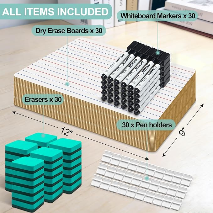 30 Pack Small White Boards, Teacher School, Include 30 Markers, 30 Erasers - Image 4