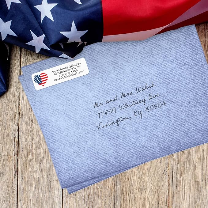 American Flag Heart Rolled Address Labels/Roll of 250 Personalized Return - Image 4