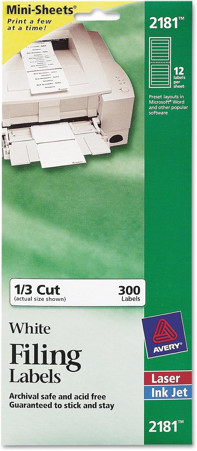 Avery Mini-Sheets File Folder Labels, Permanent Adhesive, Matte White, 2/3" x - Image 2