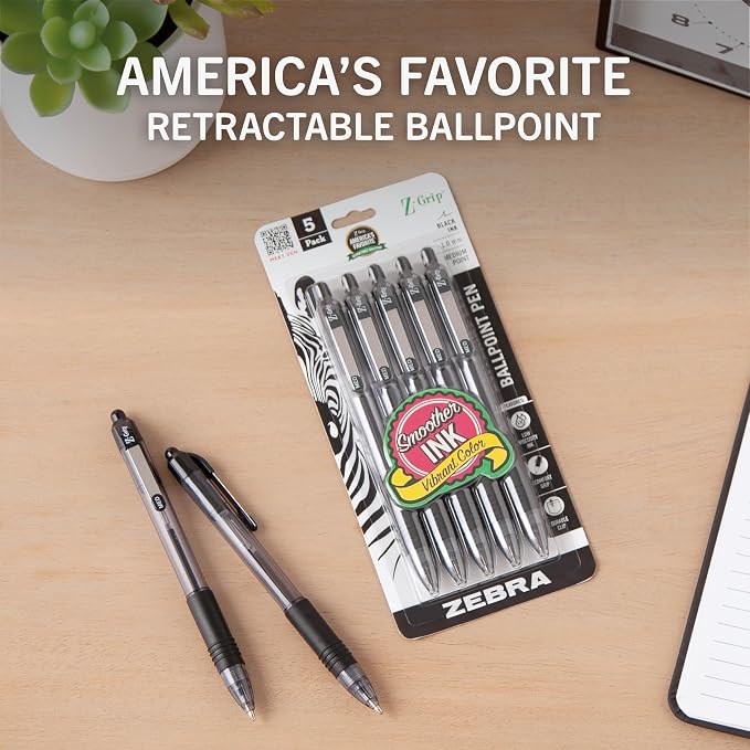 Zebra Pen Z-Grip Retractable Ballpoint Pen, Smooth-Flowing Black Ink, 1.0mm - Image 2