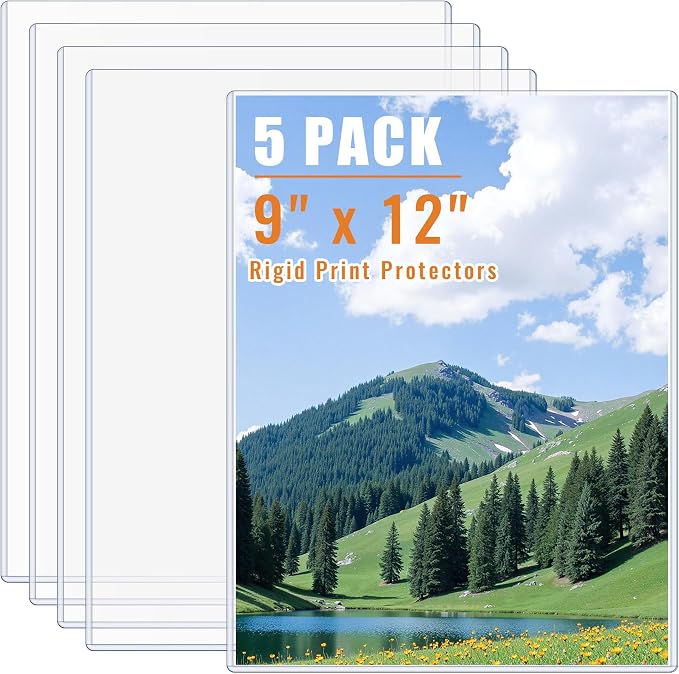 AKONEGE 5PCS 9" x 12" Rigid Print Protectors Clear Plastic Sheet Protectors by AKONEGE