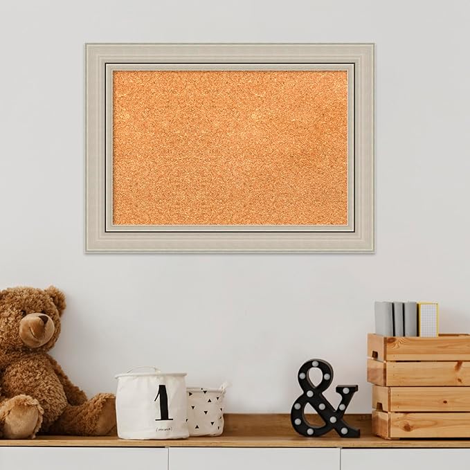 Amanti Art Natural Cork Board for Wall, 16x22 Vision Board with Silver Wood Frame, Small Corkboard Office Decor for Home Organization, Casual Corkboard Pinboard to Display Items for Home Organization-DeskLoop Office