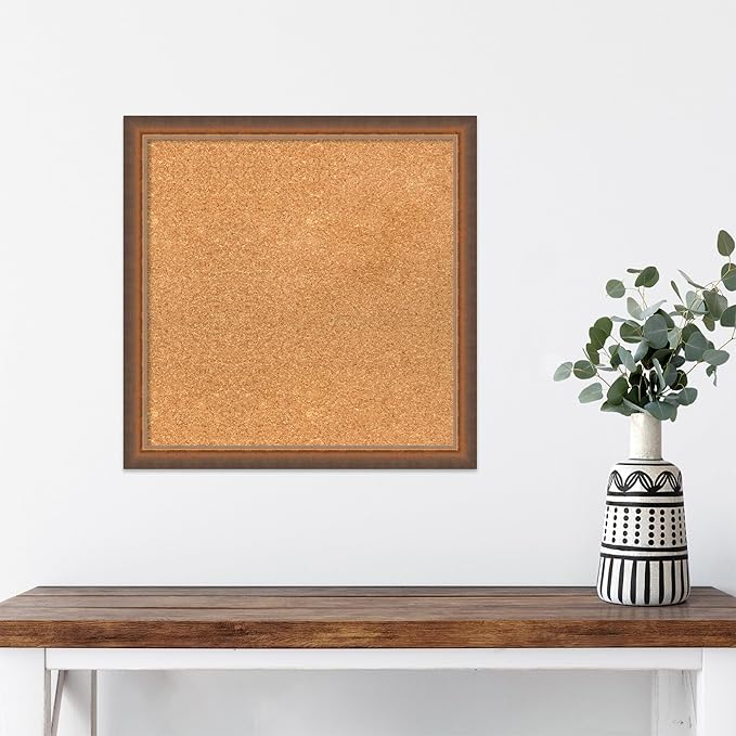 Amanti Art Natural Cork Board for Wall, 20x20 Vision Board with Bronze Frame, Small Corkboard Office Decor for Home Organization, Modern Corkboard Pinboard to Display Items for Home Organization in-DeskLoop Office