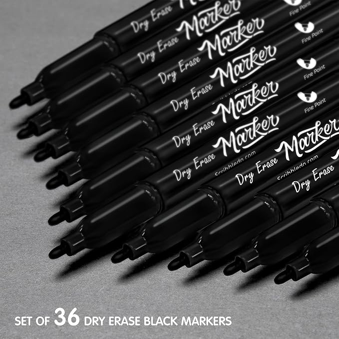 Scribbledo 36-Pack Black Fine Tip Dry Erase Markers - Image 6