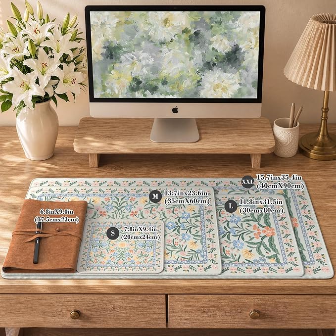 iCasso Aesthetic Floral Desk Mat, L Mouse Pads, Anti-Slip Mousepad - Image 2
