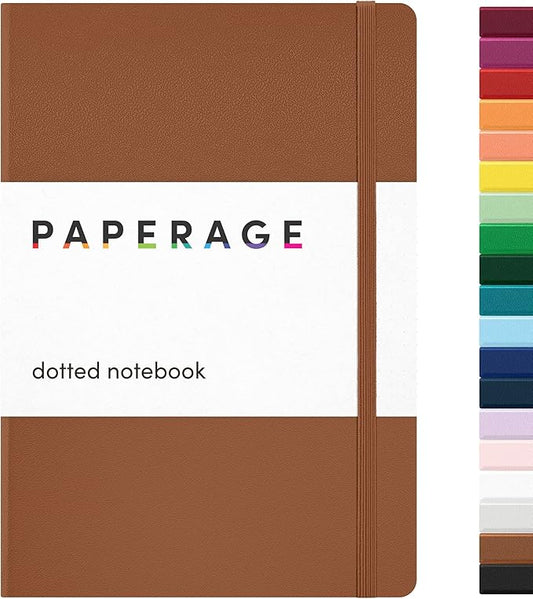 PAPERAGE Dotted Journal Notebook, (Cognac), 160 Pages, Medium 5.6 in x 8 in - 100 GSM Thick Paper – Hardcover Journaling Notebook for Work, School & Bullet Journaling-DeskLoop Office