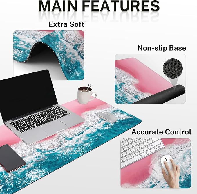 Britimes Blue Sea Keyboard Mouse Pad Set Pink Sand Beach 4in1 Large - Image 3