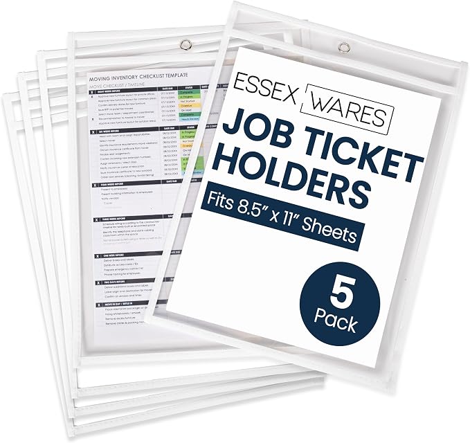 Essex Wares - 5 Pack, Job Ticket Holders, Reusable & Easy Erase Plastic Invoice by EssexWares