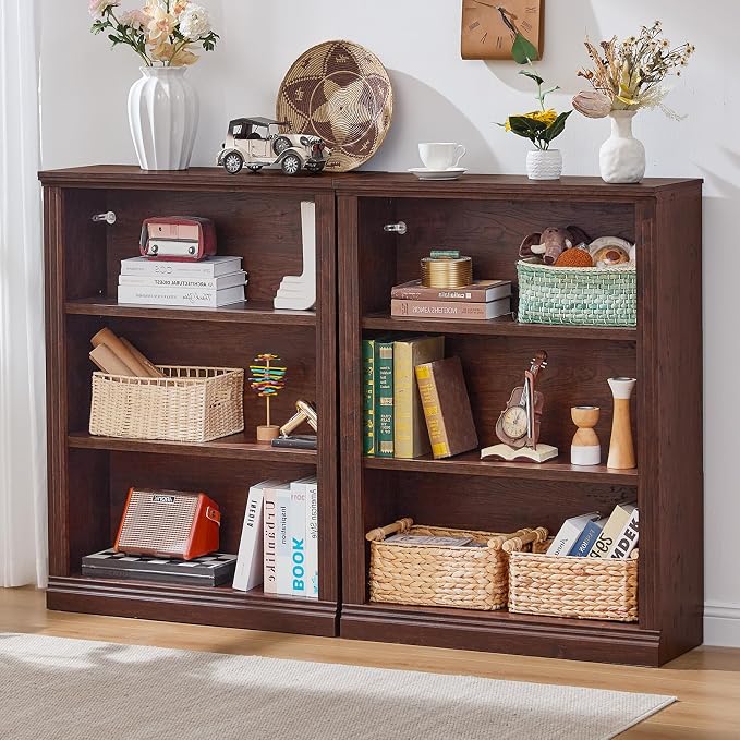 RWYHG 43" Walnut Tall Bookshelf Set of 4, 3-Tier Thick Wooden Book Shelf - Image 7