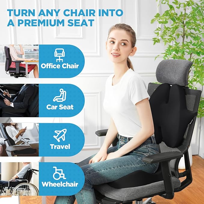 BEAUTRIP Seat Cushion & Lumbar Support Pillow for Office Chair, Car & Wheelchair - Ergonomic Coccyx Cushion for Tailbone, Sciatica & Back Pain Relief - Extra-Dense Charcoal Memory Foam Chair Cushions-DeskLoop Office