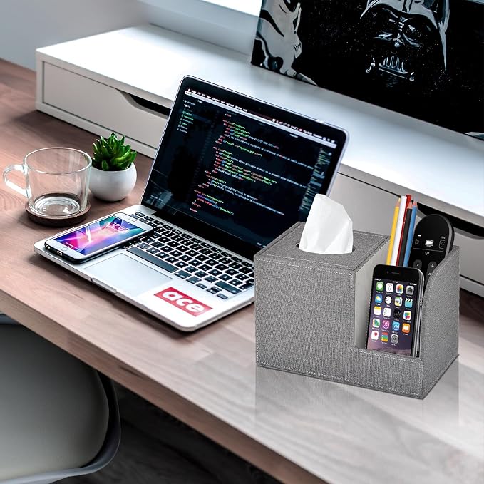 Square Tissue Box Cover Organizer, PU Leather Cube Tissue Box Holder - Image 7