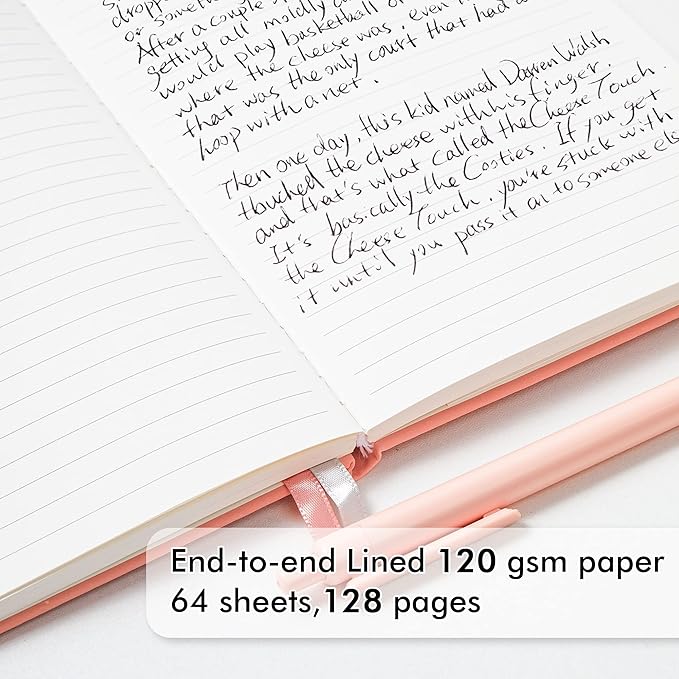 feela 5 Pack Notebooks Journals Bulk, Hardcover Classic Ruled Lined Journals with Pen Holder for Women Girls School Business Supplies, with 5 Black Pens, 120 GSM, 5.1”x8.3”, A5, Light Coral-DeskLoop Office