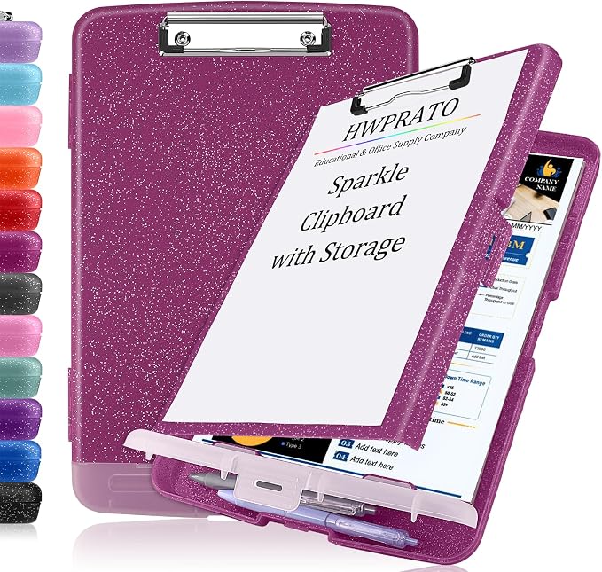 HWPRATO Glitter Clipboard with Storage, Clip Boards 8.5x11 with Pen Holder by Home
