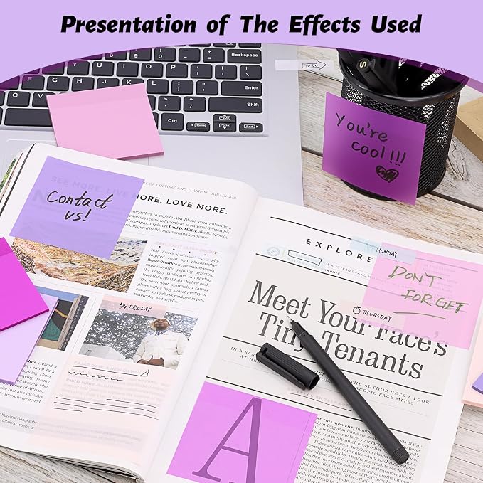 ‎SYMDROMIA Transparent Sticky Notes, 800 Sheets Lavender Purple - Image 8