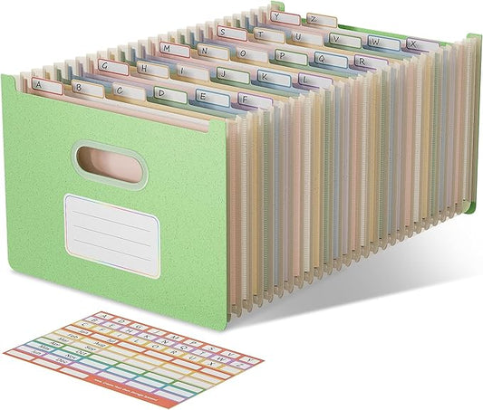 Accordion File Organizer, 26 Pockets Wheat Straw Expanding File Folders, Upright&Open Top, A-Z Bill Receipt Organizer, 100% BPA Free, Return to Nature, Healthy Living, Letter/A4 Size-Mint Green-DeskLoop Office
