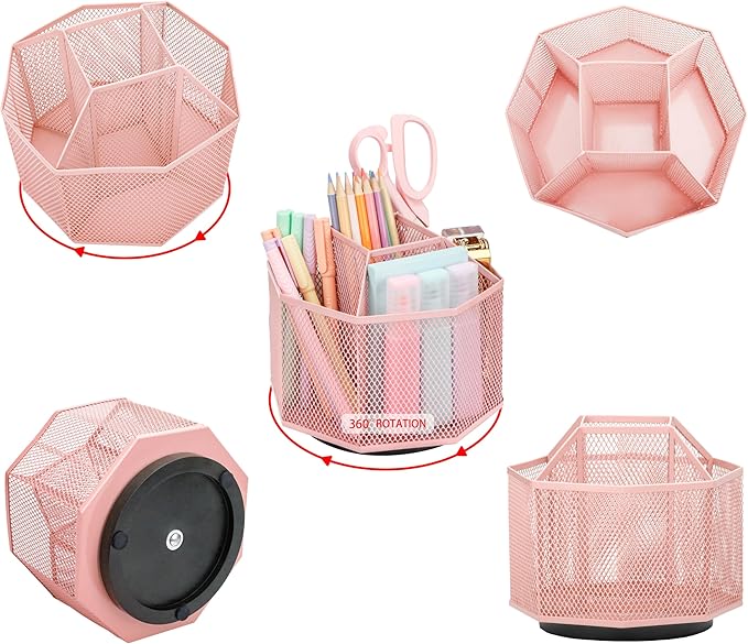 Exerz Desk Organiser/Mesh Desk Tidy Candy/Pen Holder/Multifunctional Organiser 360 Rotating-DeskLoop Office