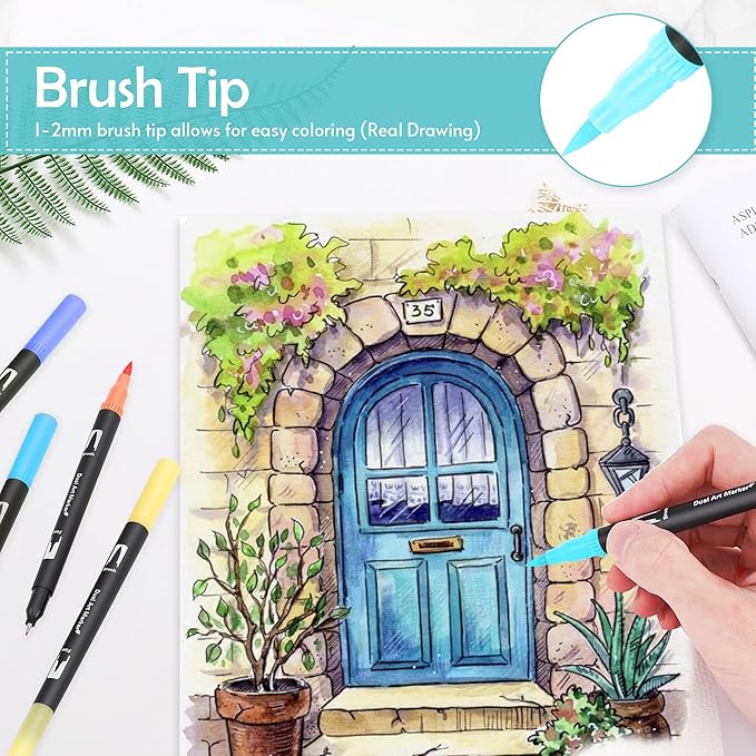 nauets 120 Colors Brush & Fine Dual Tip Watercolor Markers Set for Kids Adults Coloring Books No Bleeding Paint Pens For Drawing Note taking Planner Calligraphy Journaling Card Making Art Supplies-DeskLoop Office