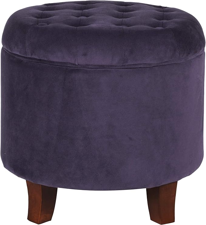 HomePop Home Decor | Upholstered Round Velvet Tufted Foot Rest Ottoman | Ottoman with Storage for Living Room & Bedroom | Decorative Home Furniture, Purple-DeskLoop Office