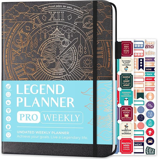 Legend Planner PRO – Deluxe Weekly & Monthly Life Planner to Increase Productivity and Hit Your Goals. Time Management Organizer Notebook – Undated – 7 x 10" Hardcover + Stickers – Mystic Gray-DeskLoop Office