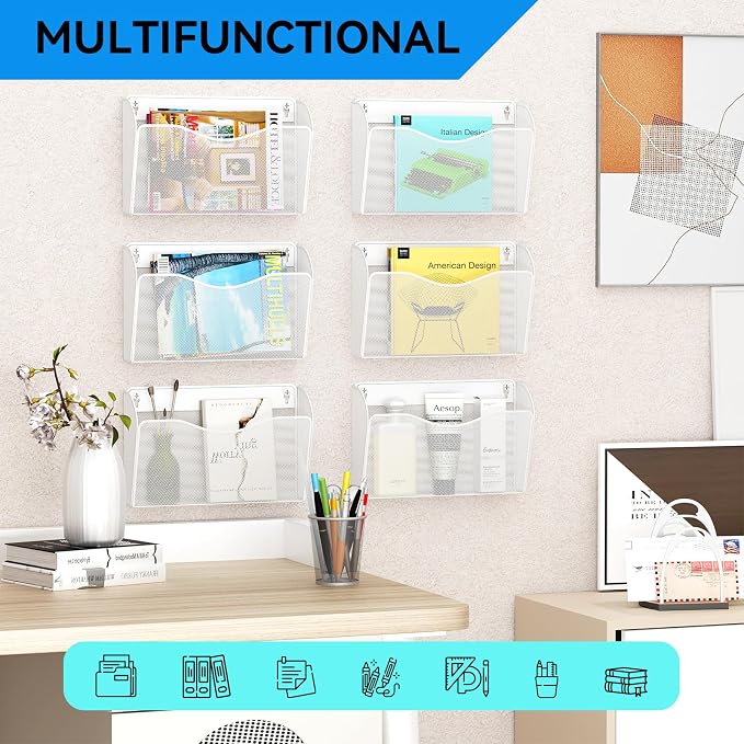 GDINDINFAN Single Pocket Wall File Holder, Mesh Hanging File Folder Paper - Image 6
