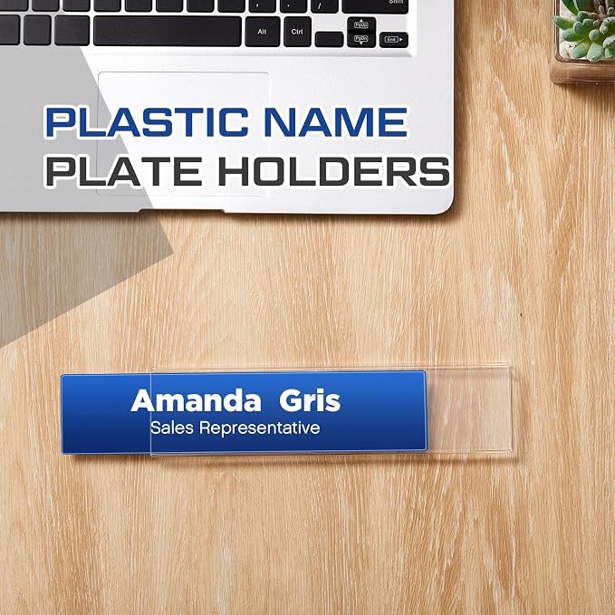 Wonderjune 25 Pack Plastic Cubicle Name Plate Holder 8.5" Wide x 2" High Glass - Image 4