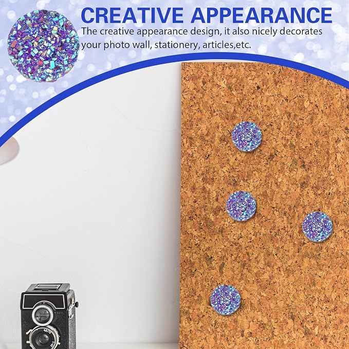 Mabor 30Pcs Decorative Thumb Tacks Purple Push Pins Glitter Rhinestone Cute - Image 6