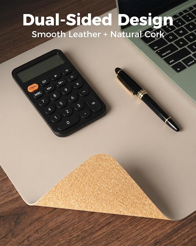 Aothia Dual-Sided Desk Mat, FSC Cork & PU Leather Desk Pad, Large Mouse Pad & - Image 2