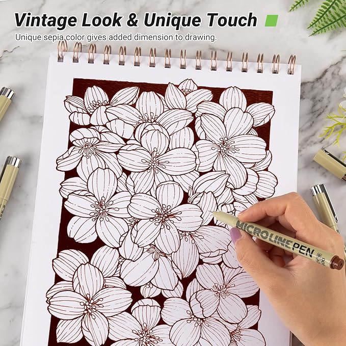 KERIFI Sepia Micro Pen Set, 12 Assorted Sizes Fineliner Ink Art Drawing Pens, Water-Resistant Archival Ink Multiliner Pens for Illustration Technical Sketching Manga Scrapbooking Journaling Zentangle-DeskLoop Office