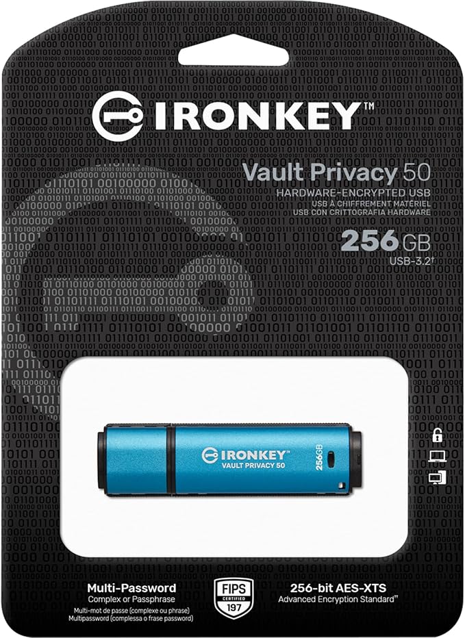 Kingston IronKey Vault Privacy 50 256GB Encrypted USB | FIPS 197 | AES-256bit | BadUSB Attack Protection | Multi-Password Options | IKVP50/256GB-DeskLoop Office