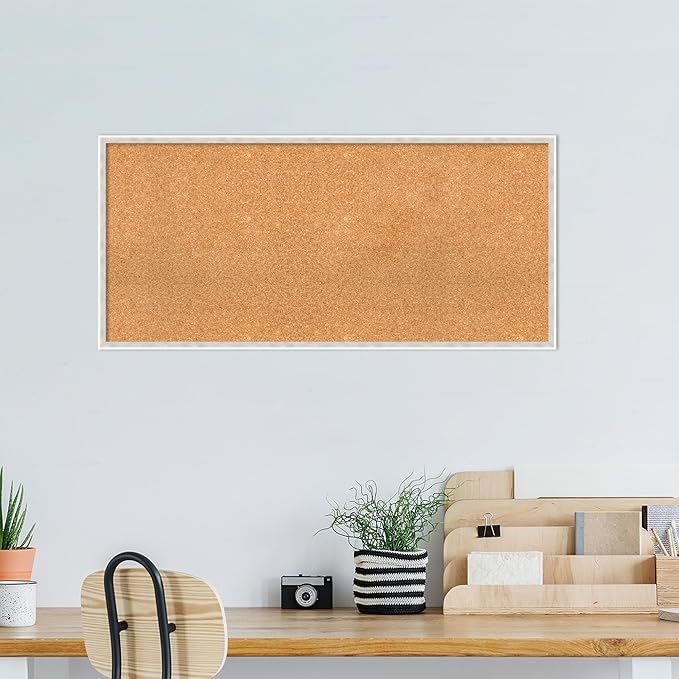 Amanti Art Natural Cork Board for Wall, 21x45 Vision Board with White Frame, Oversize Corkboard Office Decor for Home Organization, Modern Corkboard Pinboard to Display Items for Home Organization in-DeskLoop Office