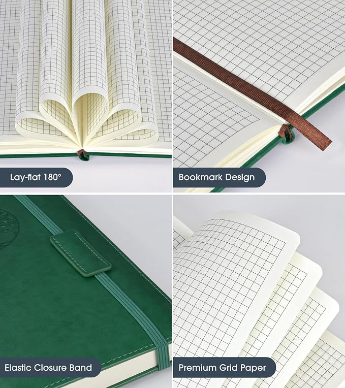 Biuwory A5 Hardcover Graph Paper Notebook, Grid Leather Journal - Image 4