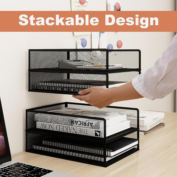 Natwind 4-Tier Stackable Metal Mesh Letter Paper Tray Organizer, Mail Tray - Image 3