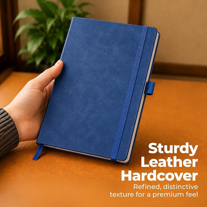 A5 Lined Leather Bound Writing Journal Blue Notebook 300 Pages 5.8x8.3" | - Image 5