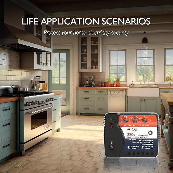 BXST Wiring Voltage and Brownout Surge Protector for Refrigerator TV 4400W Appliance AIR Conditioning Inverter Mini Split Adjustable Over/Under and Delay Time Voltage 20A 220V 140J-DeskLoop Office