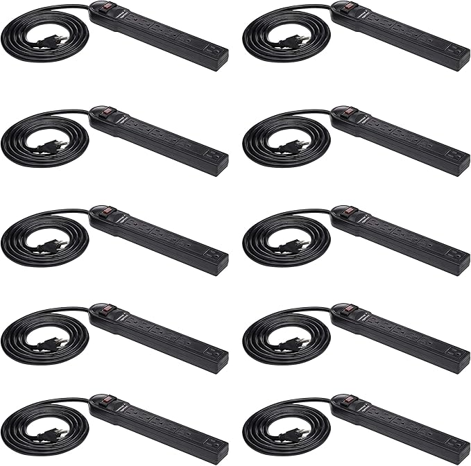 Amazon Basics Surge Protector Power Strip, 6-Outlet, 790 Joules, LED Indicator, 6ft Extension Cord, 10-Pack , Black-DeskLoop Office