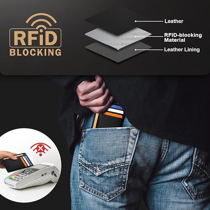Travelambo Slim Wallet Front Pocket Minimalist Leather RFID Blocking Medium Size - Image 6