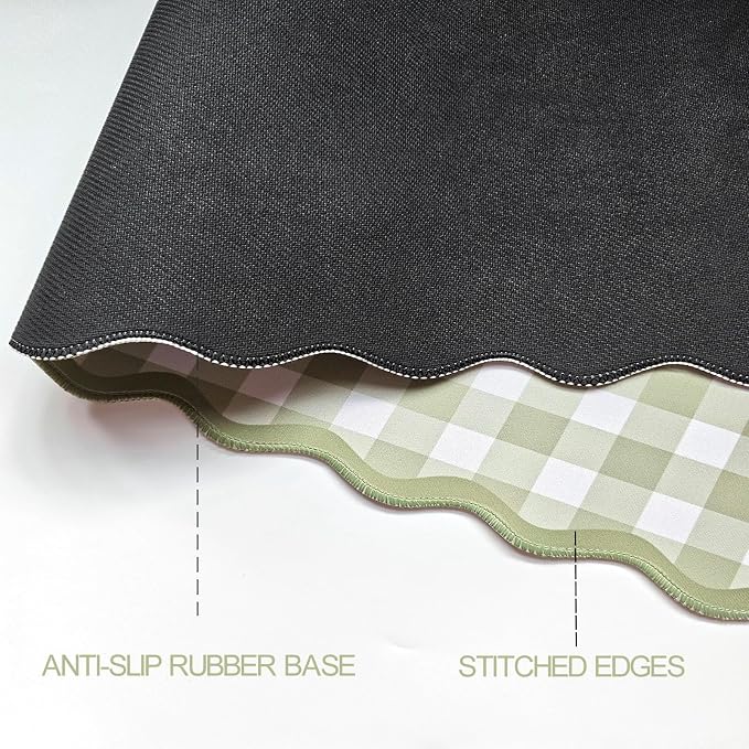 Scalloped‌ Green Checkered Desk Mat Cute Pastel Large Gaming Mouse Pad Gingham - Image 5